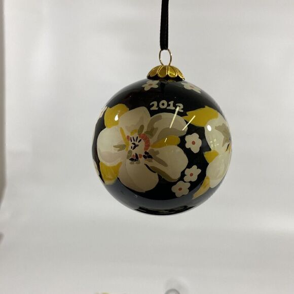 Vera Bradley Floral Reverse Painted Ornaments set of 3 2012 Black Dogwood - Picture 5 of 8